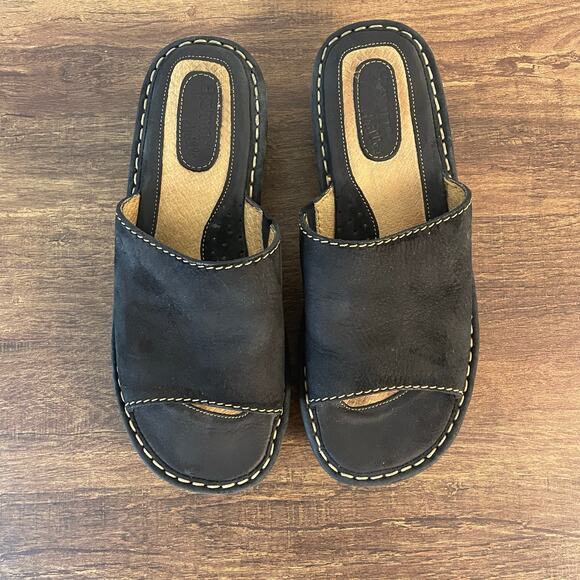 Born Black Leather Clog Sandals Women’s 6 EU 36.5 Platform Slip On - Picture 9 of 11